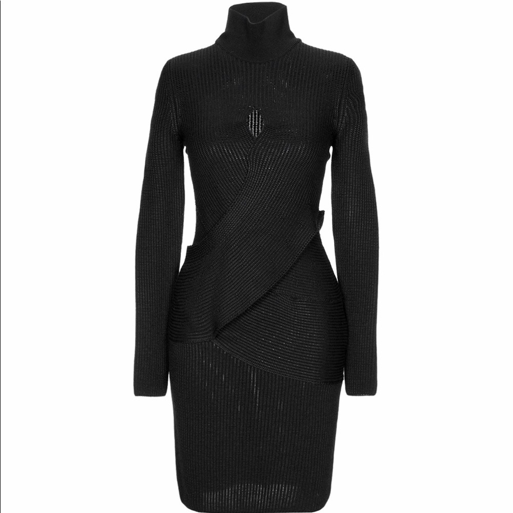 Woman knitted dress skirt top black sweater xs blk